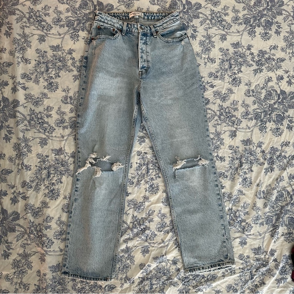 Curve Love High Rise Dad Jeans, Light Ripped Wash, 27 Short